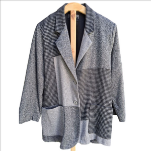 1601 Bergdof Goodman Plaza Vintage Patchwork Blazer M Gray Black Houndstooth